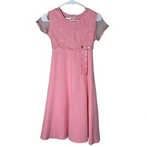 Bonnie Jean Pink Sheer Sleeve Embellished Flower Girl Dress Girly Easter Size 10